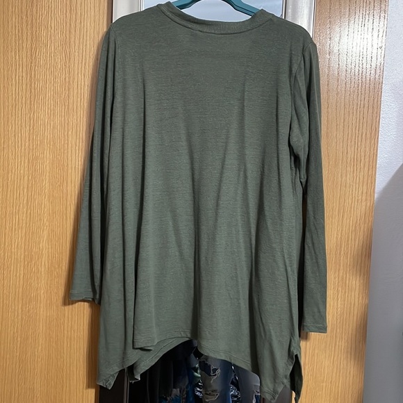 LOGO Lori Goldstein green open cardigan with tie size Medium front pockets - Picture 8 of 11